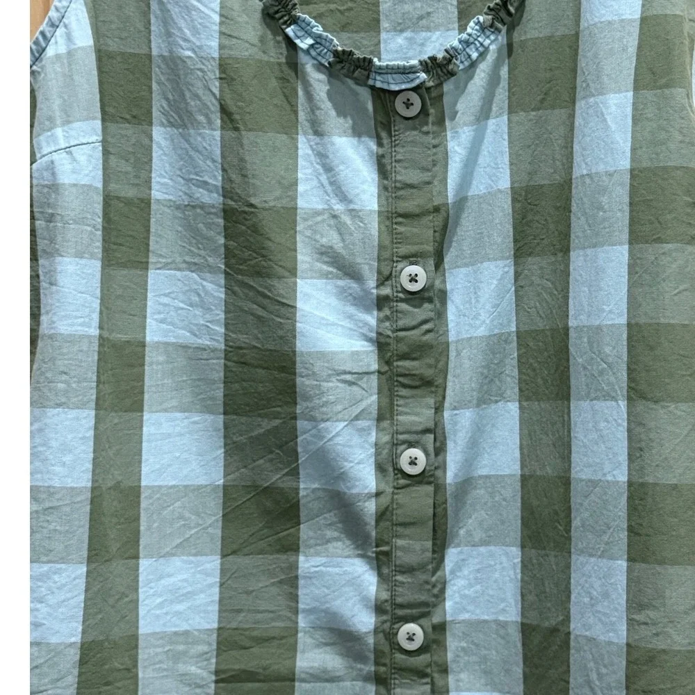 Free People Free-est Green Blue Gingham Ruffle Scoop Neck Cotton Tank Top Large